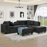 Modern Sectional Sofa With Storage Ottoman, L - Shape Couch With 2 Pillows And Cup Holders - Furniture Home Direct