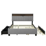 Upholstered Platform Bed With Storage Headboard, Trundle & 2 Drawers And A Set Of Sockets & USB Ports - Furniture Home Direct