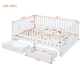 Daybed With Fence Guardrails And 2 Drawers, Split Into Independent Floor Bed & Daybed - Furniture Home Direct