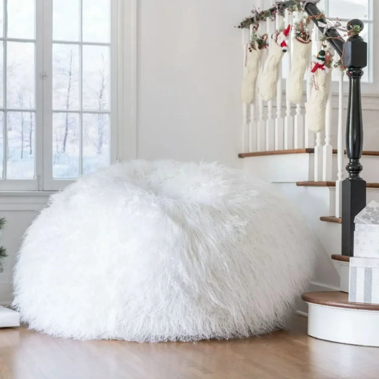 Mahin - Rounded 5 Foot Bean Bag Cozy Modern Design - White - Furniture Home Direct