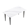 63" Modern Artificial Stone White Straight Edge Black Metal Leg Dining Table, 6 People - White / Black - Furniture Home Direct