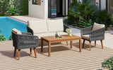 4-Piece Patio Conversation Set with Loveseat, 2 Chairs, Coffee Table + Cushions - Gray - Furniture Home Direct