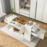 Modern Luxury Multi-Functional Island Vanity Dresser And Storage Cabinet With Glass Tabletop, Display Shelf, 6 Drawers For Walk In Wardrobe And Bedroom - Cream White - Furniture Home Direct