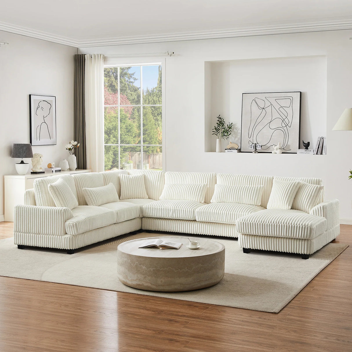 Sectional Sofa U Shaped Oversized With Chaise Beige - Furniture Home Direct