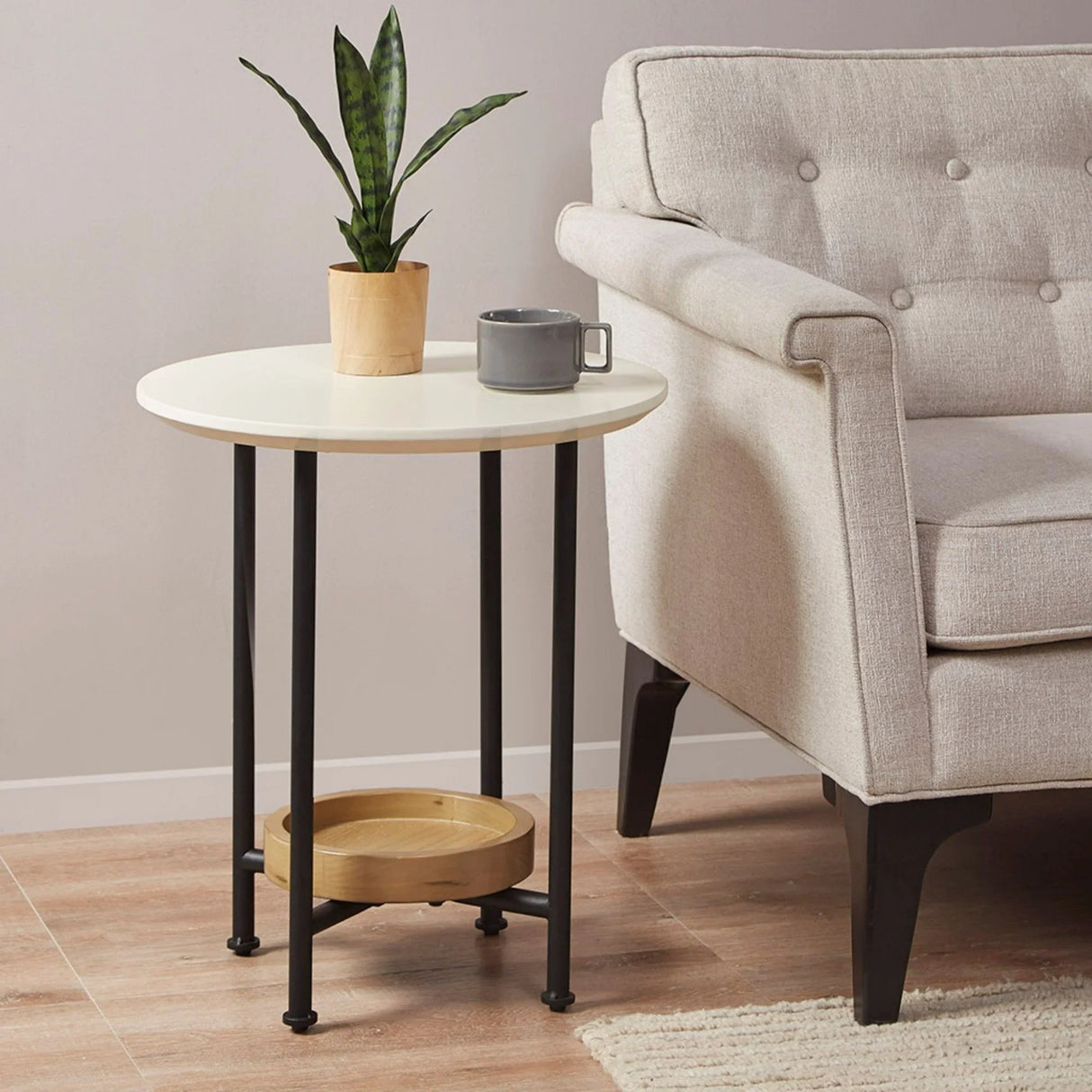 Oval End Table With Metal Legs - White / Natural - Furniture Home Direct
