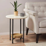 Oval End Table With Metal Legs - White / Natural - Furniture Home Direct