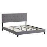 King Size Upholstered Platform Bed Frame With Button Tufted Linen Fabric Headboard, No Box Spring Needed, Wood Slat Support - Furniture Home Direct