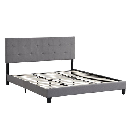 King Size Upholstered Platform Bed Frame With Button Tufted Linen Fabric Headboard, No Box Spring Needed, Wood Slat Support - Furniture Home Direct
