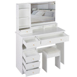 Vanity Desk Set With Cushioned Stool And Large Mirror White - Furniture Home Direct