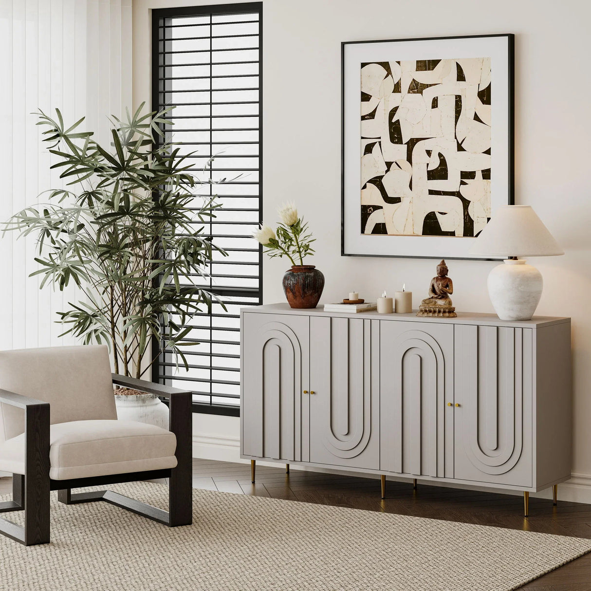 Modern Lacquered 4 Door Cabinet Sideboard Buffet Server Cabinet Storage Cabinet, For Living Room, Entryway, Hallway, Office, Kitchen And Dining Room - Furniture Home Direct