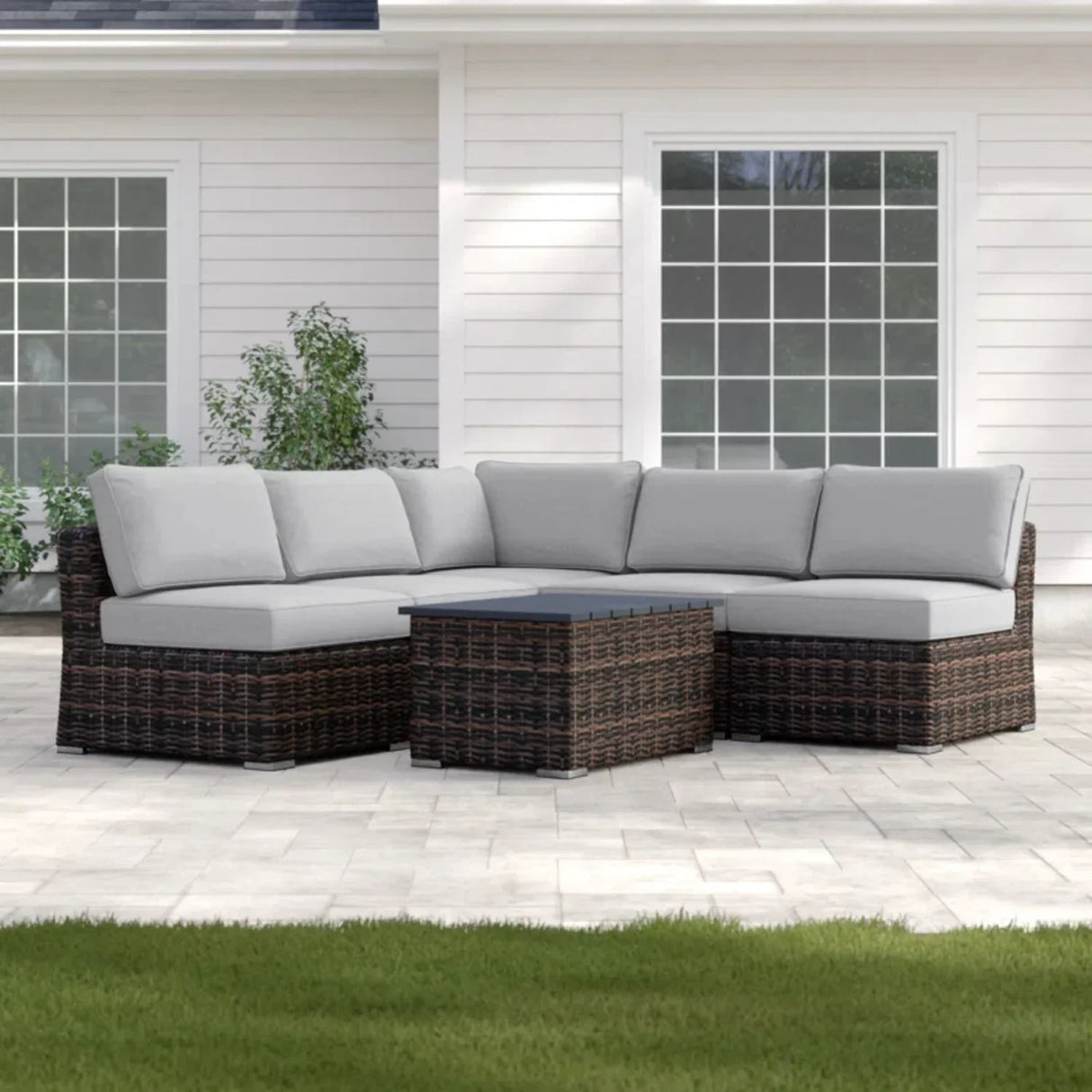 Wicker Sectional Sofa With Cushions And Table - Furniture Home Direct