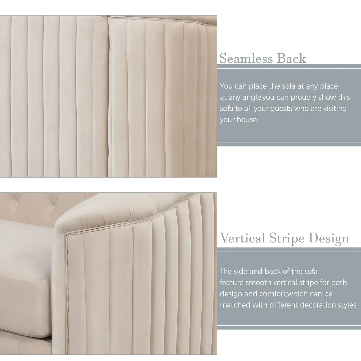 Modern 3-Piece Velvet Upholstered Living Room Set Including Sofa, Love Seat and Chair, Beige - Furniture Home Direct
