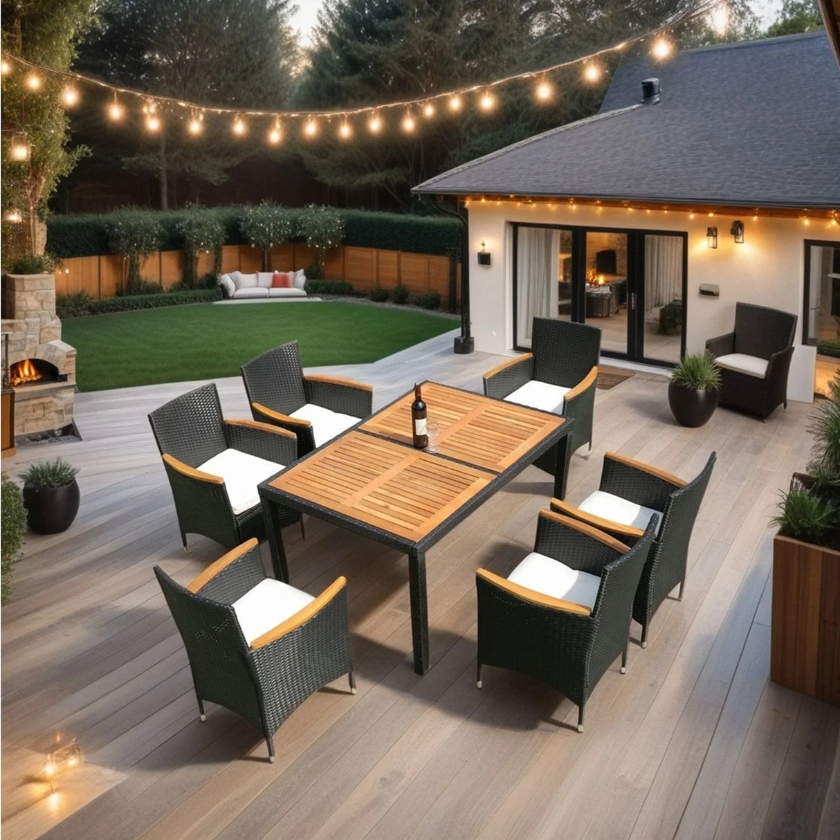 Outdoor Patio Wicker Dining Set With Acacia Wood Top - Furniture Home Direct