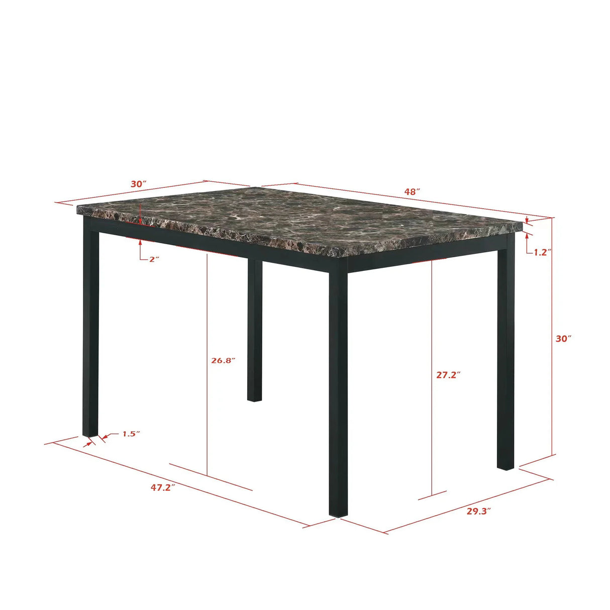 5 Piece Dinning Set With Faux Marble Top, Table & 4 Chairs - Black - Furniture Home Direct