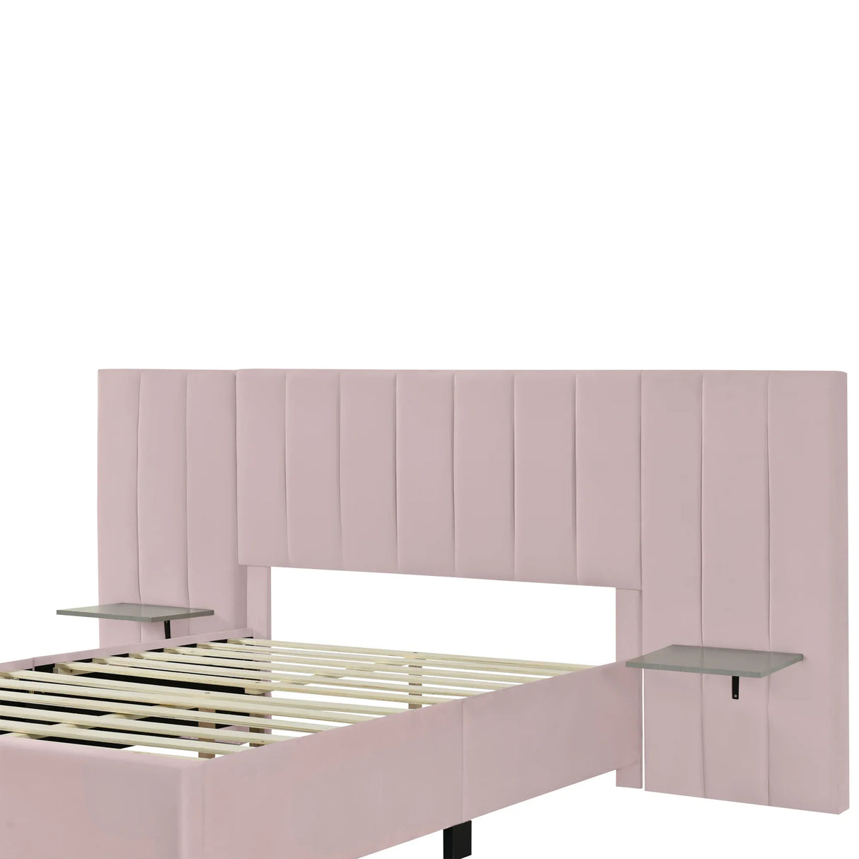Full Size Upholstered Platform Bed Tall Headboard Pink - Furniture Home Direct