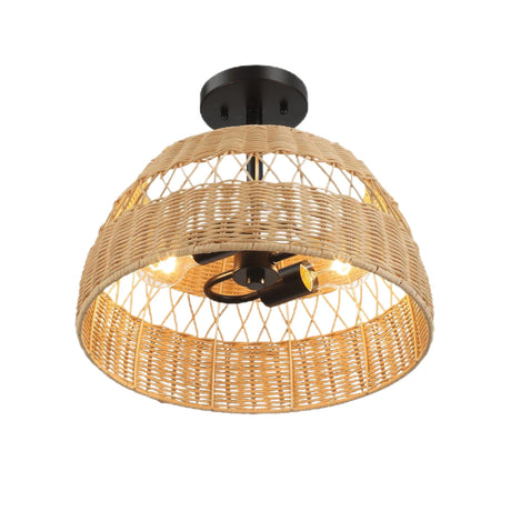 Twinkle - Double Lights Semi Flush With Shade - Black / Rattan - Furniture Home Direct
