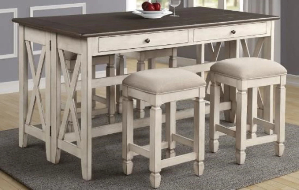 Drop Leaf Table With 4 Stools - Antique White - Furniture Home Direct
