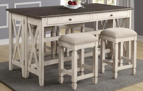 Drop Leaf Table With 4 Stools - Antique White - Furniture Home Direct
