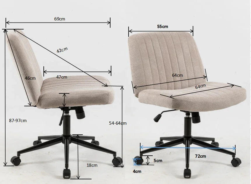 Cross Legged Office Chair, Wide Comfty Desk Chair, Vanity Home Chair, Armless Computer Task Chair With Wheels, Swivel And Height Adjustable - Beige - Furniture Home Direct