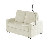 Sleeper Sofa With Adjustable Backrest, Two Cup Holders, Phone Holder, Three Charging Ports And Side Storage Pockets- Beige - Furniture Home Direct