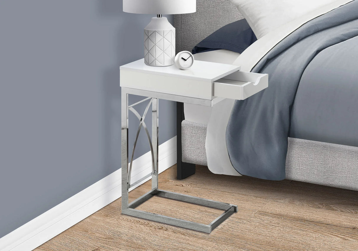 Accent Table, C - Shaped Glossy Contemporary & Modern - White - Furniture Home Direct