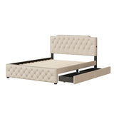 Upholstered Platform Bed With 2 Drawers And 2 Sets Of USB Ports On Each Side, Linen Fabric - Furniture Home Direct
