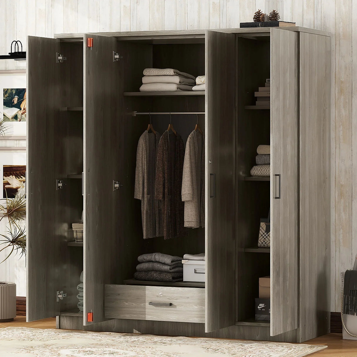 4 Door Wardrobe With 1 Drawer - Furniture Home Direct