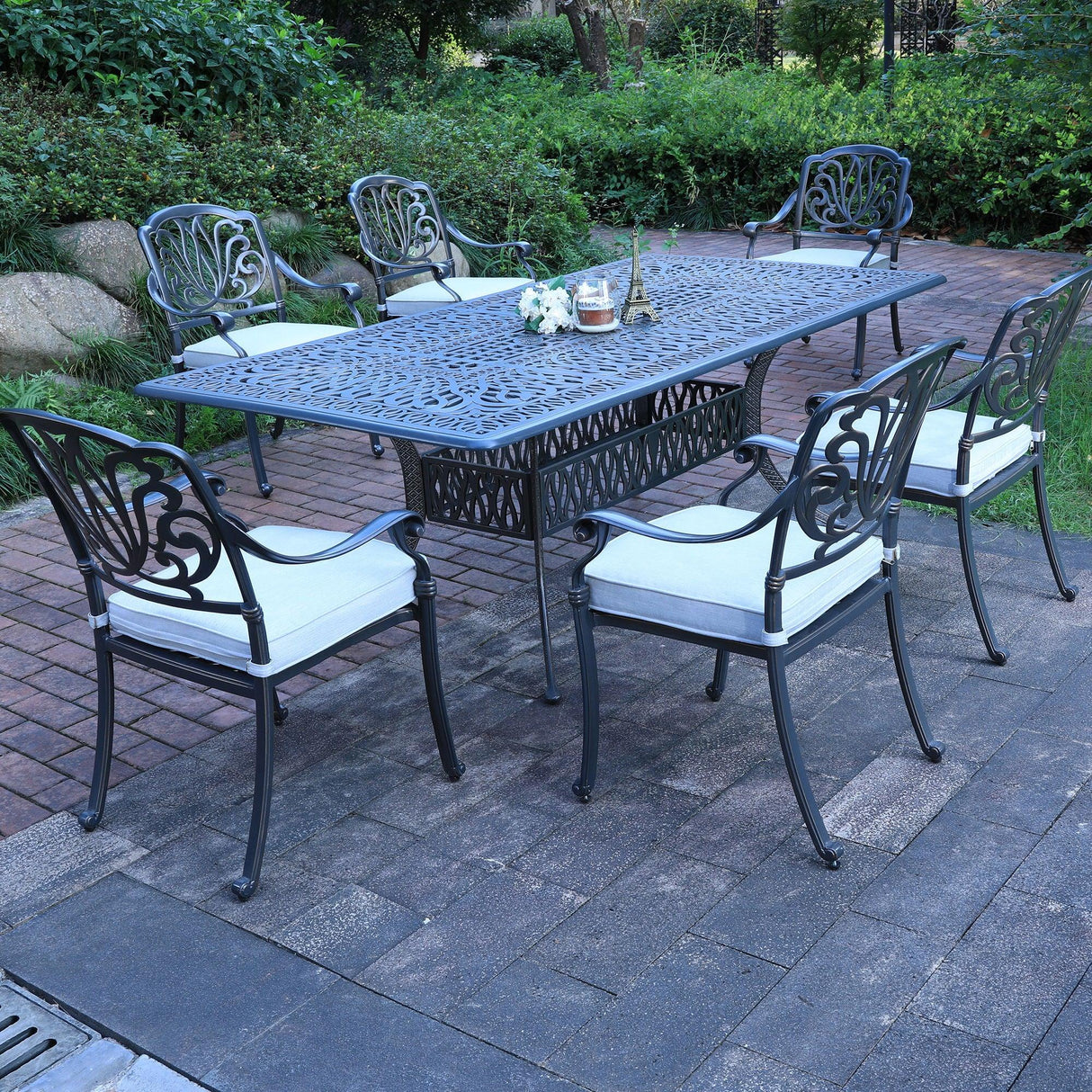 Rectangular Long Dining Set With Sunbrella Cushions - Furniture Home Direct