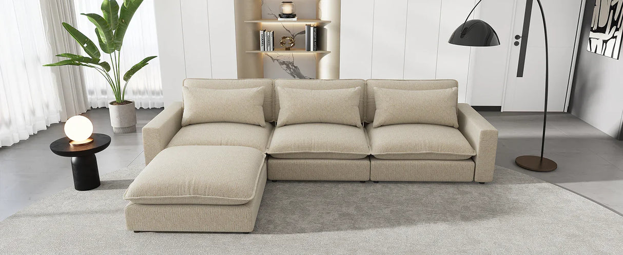 Cloud Sectional with Ottoman, Charging Ports and Three Back Pillows - Beige - Furniture Home Direct