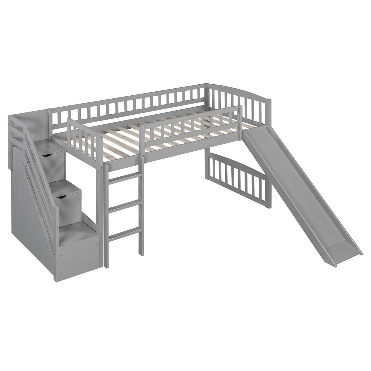 Loft Stairway Bed With 2 Drawers, Convertible Ladder And Slide - Furniture Home Direct