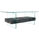 Coffee Table Two-Tier Glass With Solid Marble Base Black - Furniture Home Direct