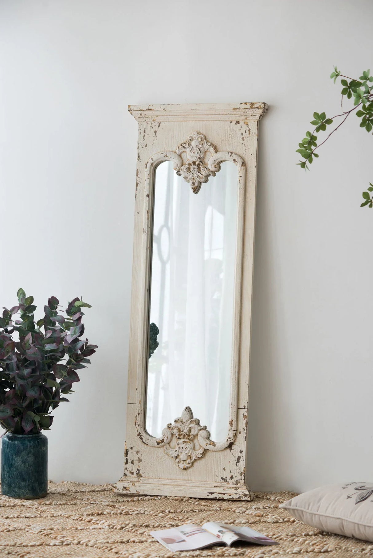 Full Length Mirror With Solid Wood Frame, Floor Mirror For Living Room Bedroom Entryway - White - Furniture Home Direct