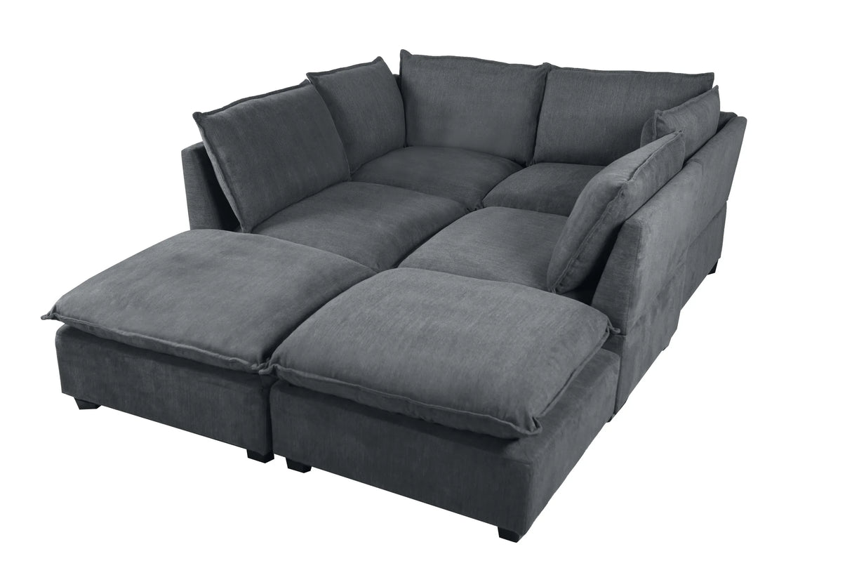 130" Linen Modular Sectional with Two Ottomans - Gray - Furniture Home Direct