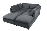 130" Linen Modular Sectional with Two Ottomans - Gray - Furniture Home Direct