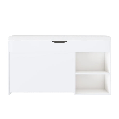 Modern Design Entryway Bench With Adjustable 3 Tier Flip-Up Drawers And Hidden Cabinet - White - Furniture Home Direct