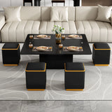 Multi Functional Adjustable Coffee Table With 4 Storage Stools - Furniture Home Direct