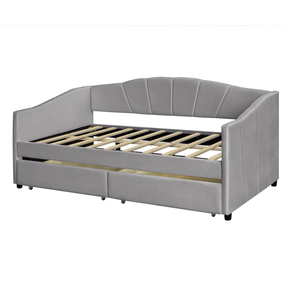 Upholstered Daybed With Two Drawers And Wood Slat - Furniture Home Direct