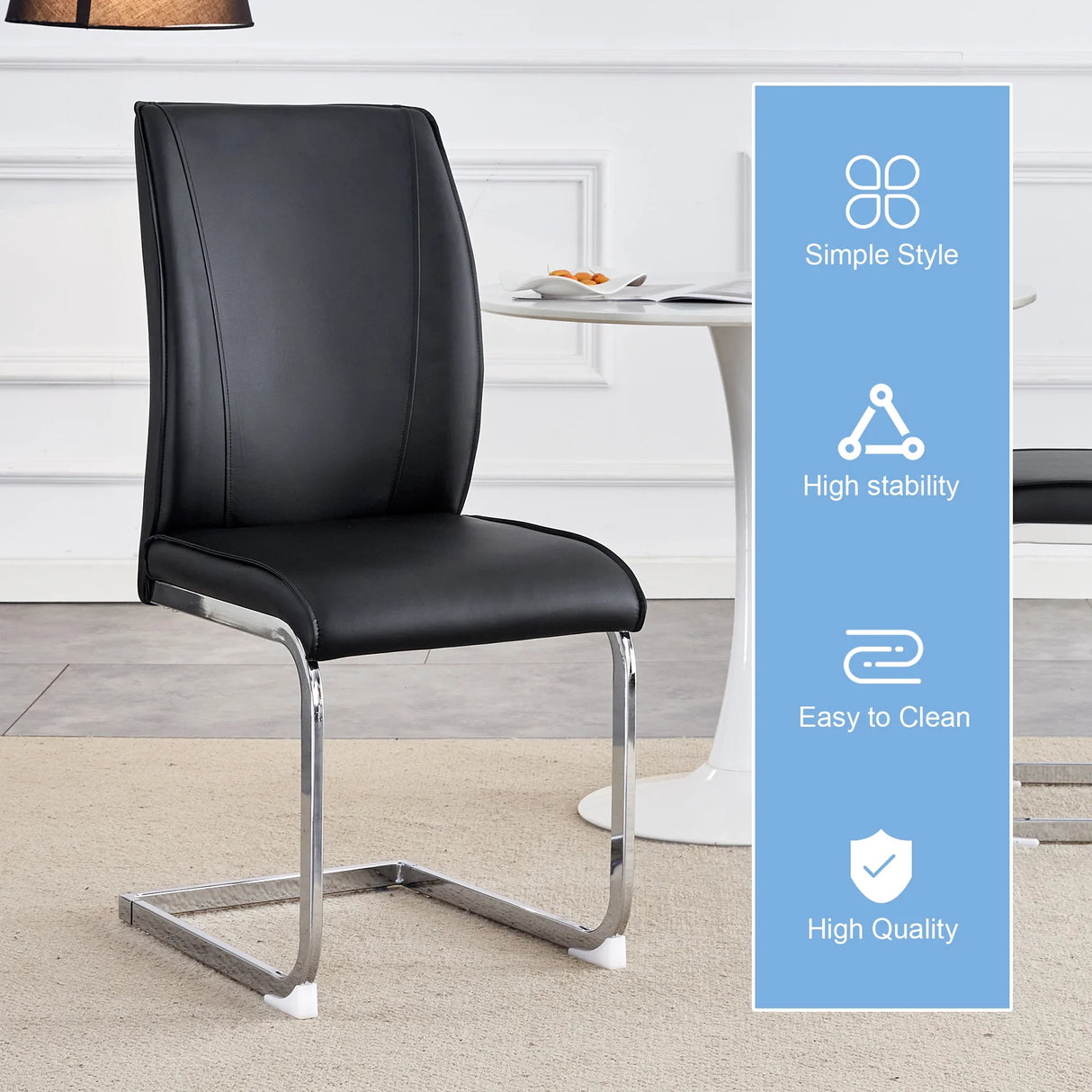 Dining Chair Set Modern Chrome Base PU Leather Black - Furniture Home Direct