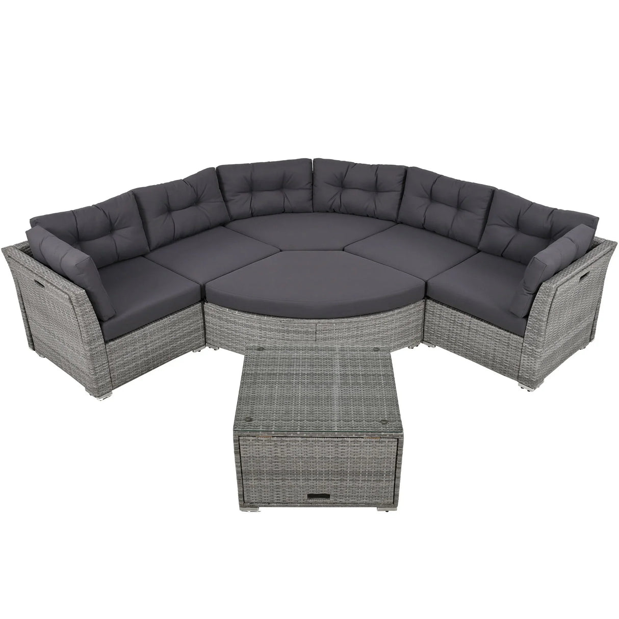Elegant Patio Furniture Set Outdoor Daybed Rattan Sectional With Cushions And Center Table - Gray - Furniture Home Direct