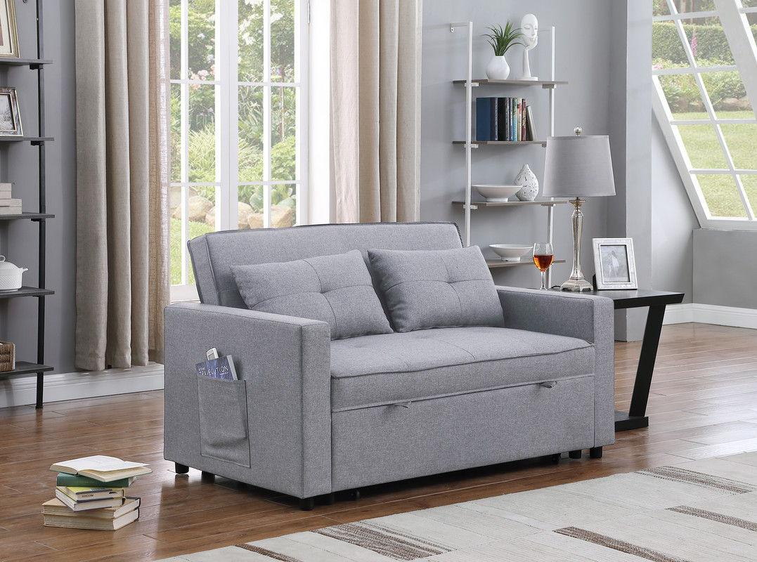 Zoey - Linen Convertible Sleeper Loveseat With Side Pocket - Furniture Home Direct