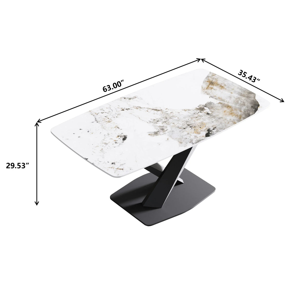 Modern Artificial Stone Pandora White Curved Metal Leg Dining Table, 6 People - Antique White - Furniture Home Direct