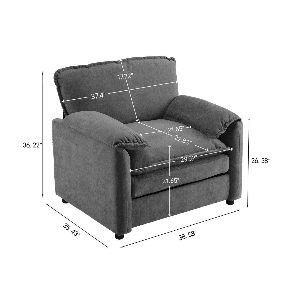 Oversized Reading Armchair With Thick Cushions, High Back Support - Furniture Home Direct