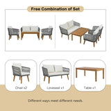 4-Piece Patio Conversation Set with Loveseat, 2 Chairs, Coffee Table + Cushions - Gray - Furniture Home Direct