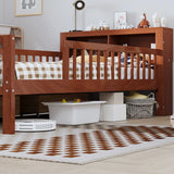 Bed With Headboard Storage Rack, 2 Under Bed Drawers, 3 Side Guardrails For Safety - Furniture Home Direct