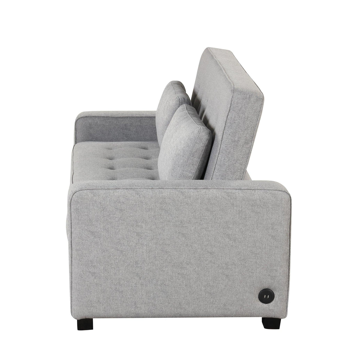 66.5" Upholstered Loveseat With Pull Out Bed, Two Throw Pillows, Dual USB Charging Port and Adjustable Backrest - Light Gray - Furniture Home Direct