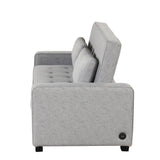 66.5" Upholstered Loveseat With Pull Out Bed, Two Throw Pillows, Dual USB Charging Port and Adjustable Backrest - Light Gray - Furniture Home Direct