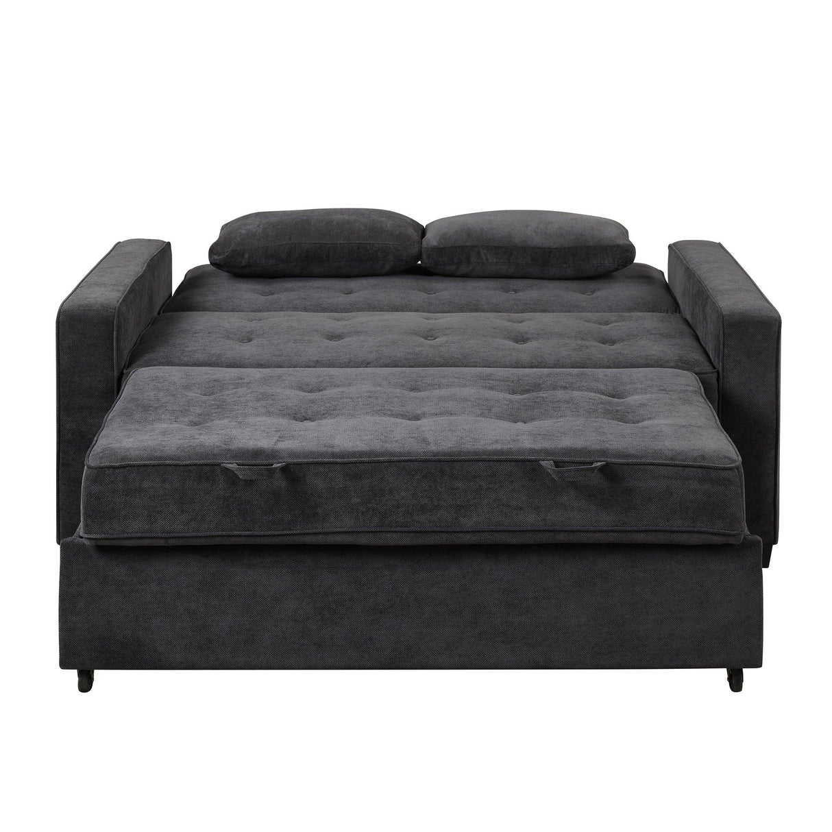 66.5" Upholstered Loveseat With Pull Out Bed, Two Throw Pillows, Dual USB Charging Port and Adjustable Backrest - Black - Furniture Home Direct