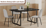 Dining Set Black Marble Top With Linen Chairs Gray - Furniture Home Direct