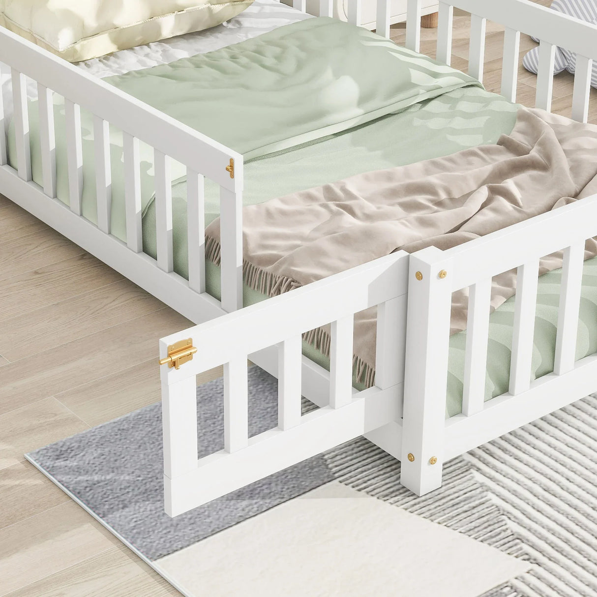 House-Shaped Headboard Floor Bed With Fence - Furniture Home Direct