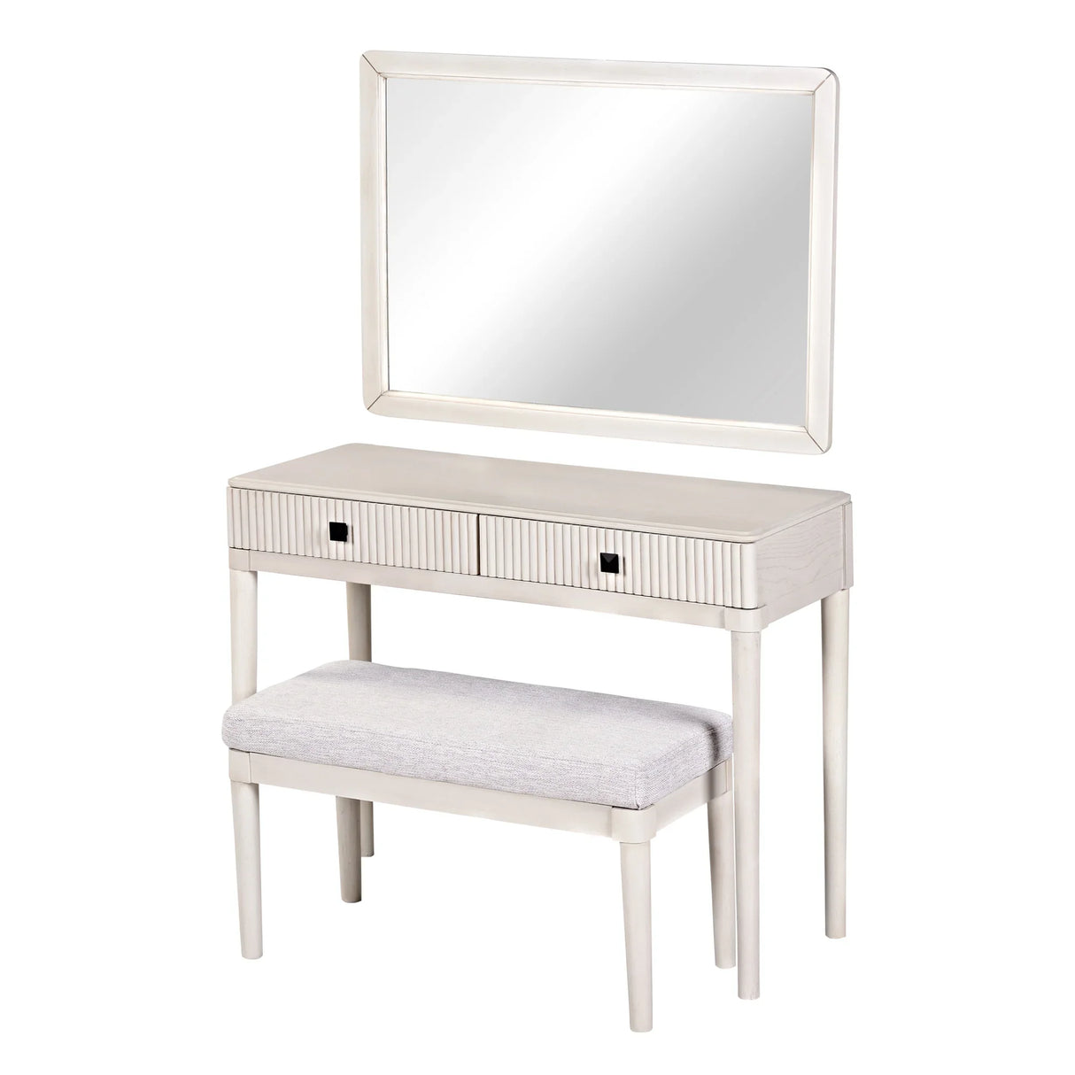 Vanity Desk With Large Mirror And Upholstered Stool White - Furniture Home Direct